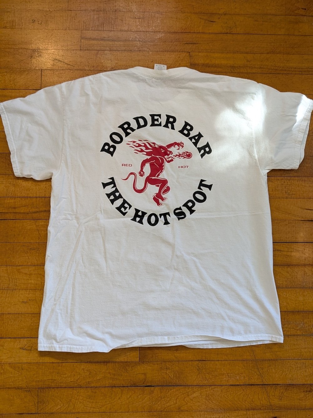 Border Bar Int'l Falls, MN, Gildan White Tee with Red Flaming Devil Graphic